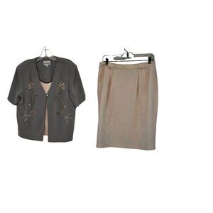 Vintage 80's Pink Gray Skirt Set Short Sleeve Jacket SZ 12P Pencil Skirt SZ 14P